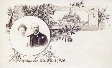 Prinzessin Marie zu Stolberg-Wernigerode, Tochter von Fürst Otto zu Stolberg-Wernigerode, und Prinz Wilhelm Graf zu Solms-Laubach 1902
- Fotothek Harzbücherei