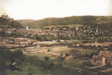 Blick vom Galgenberg auf den Ochsenteich vor dem Bau der Bahnstrecke nach Ilsenburg
- gemeinfrei